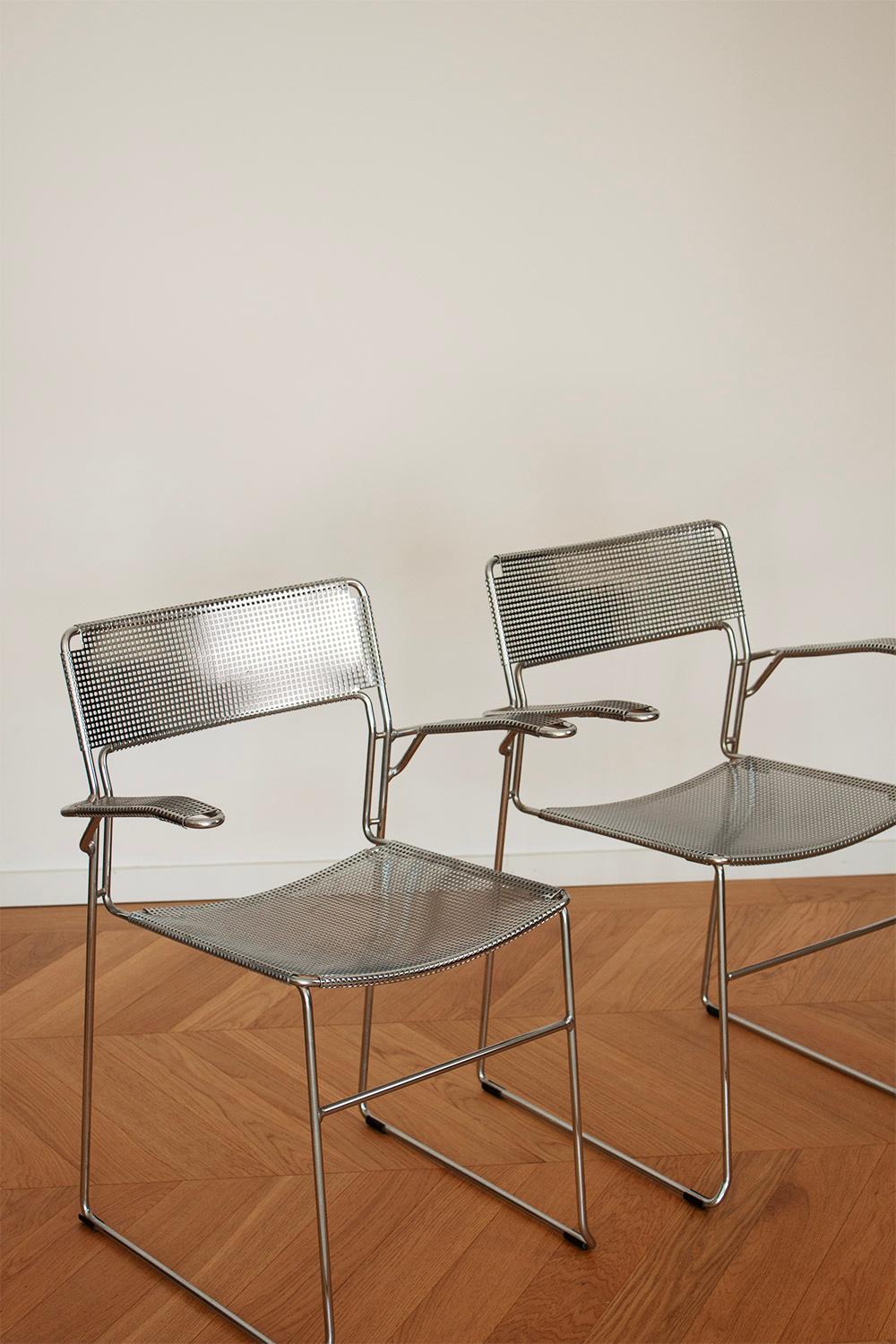 Italian Pair of Chrome Sultana stackable chairs by Arrben Itay For Sale