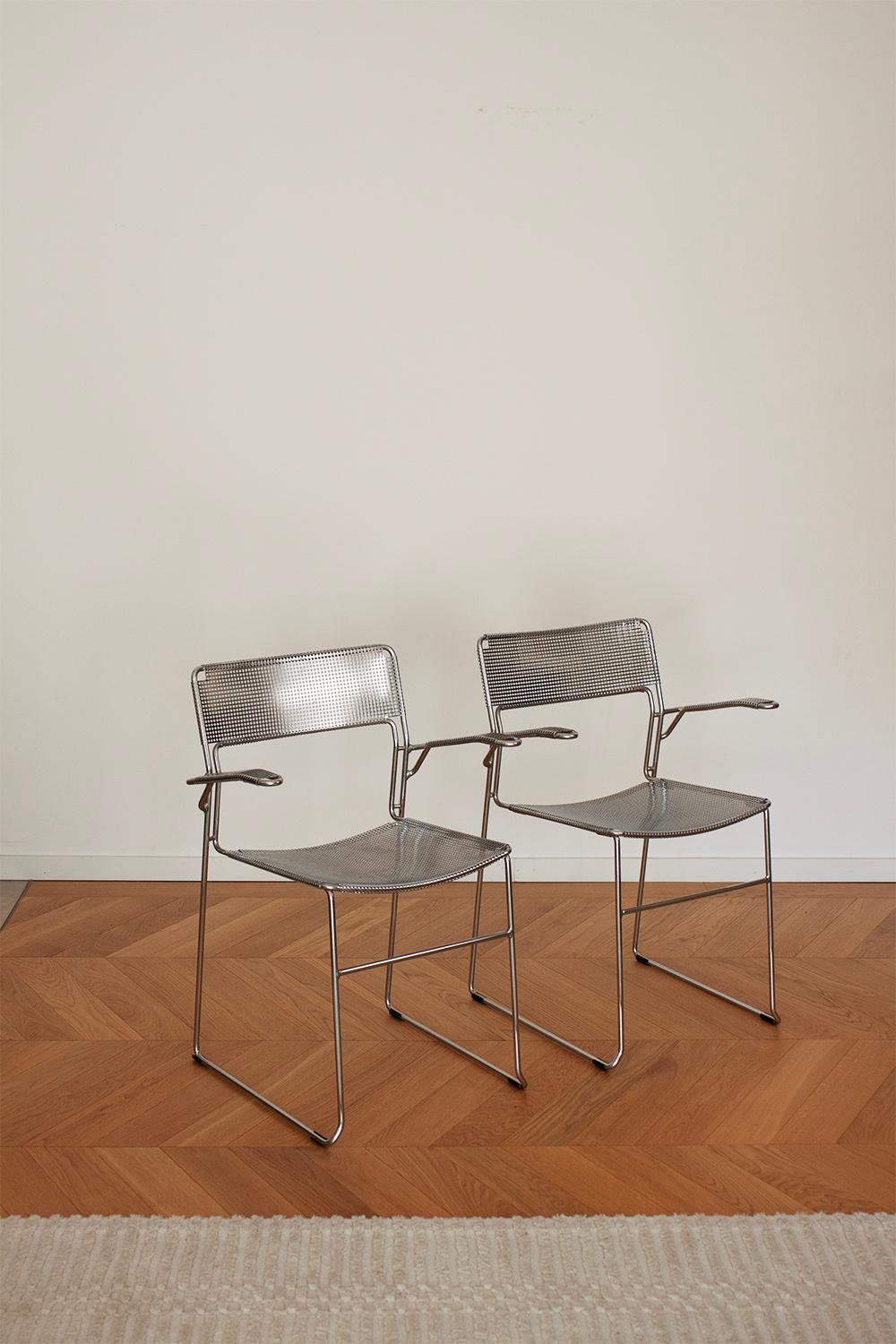 Machine-Made Pair of Chrome Sultana stackable chairs by Arrben Itay For Sale