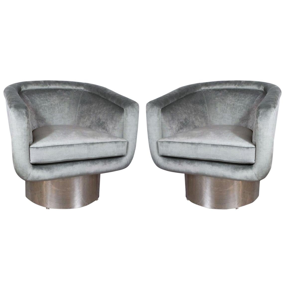 Pair of Chrome Swivel Chairs by Leon Rosen for Pace