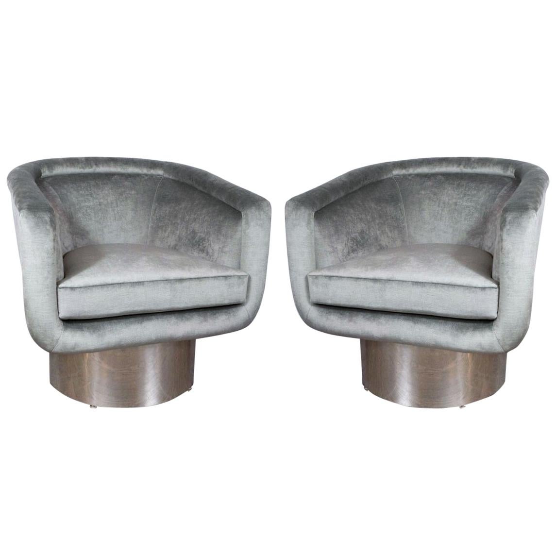 Pair of Chrome Swivel Chairs by Leon Rosen for Pace