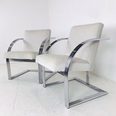 Pair of Chrome T-Back Dining Chairs by Milo Baughman