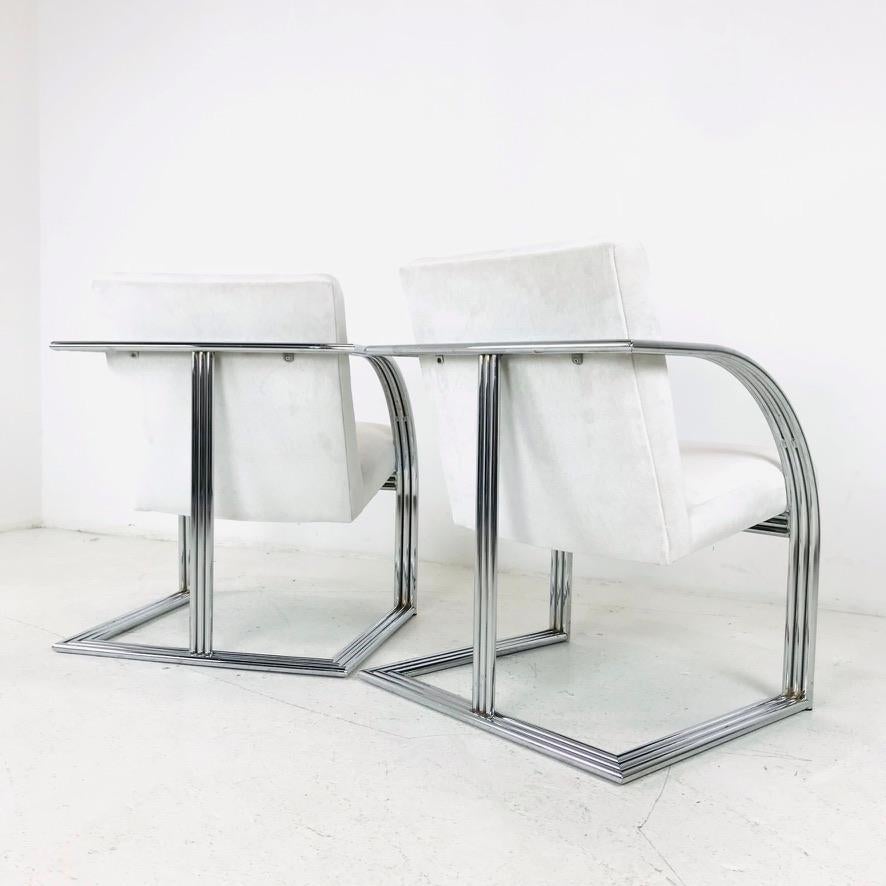 Mid-Century Modern Pair of Chrome T-Back Dining Chairs by Milo Baughman