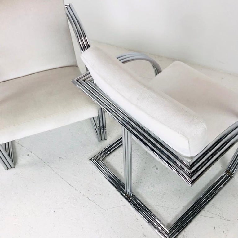 Pair of Chrome T-Back Dining Chairs by Milo Baughman For Sale 1