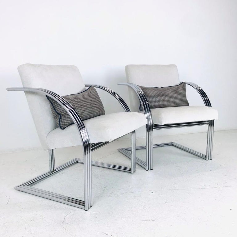 Pair of Chrome T-Back Dining Chairs by Milo Baughman For Sale 3