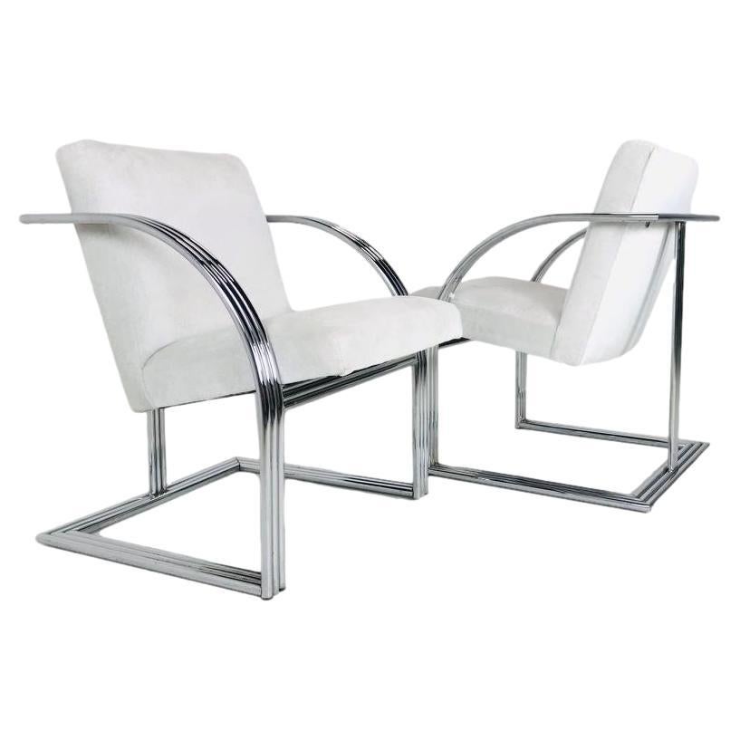 Pair of Chrome T-Back Dining Chairs by Milo Baughman