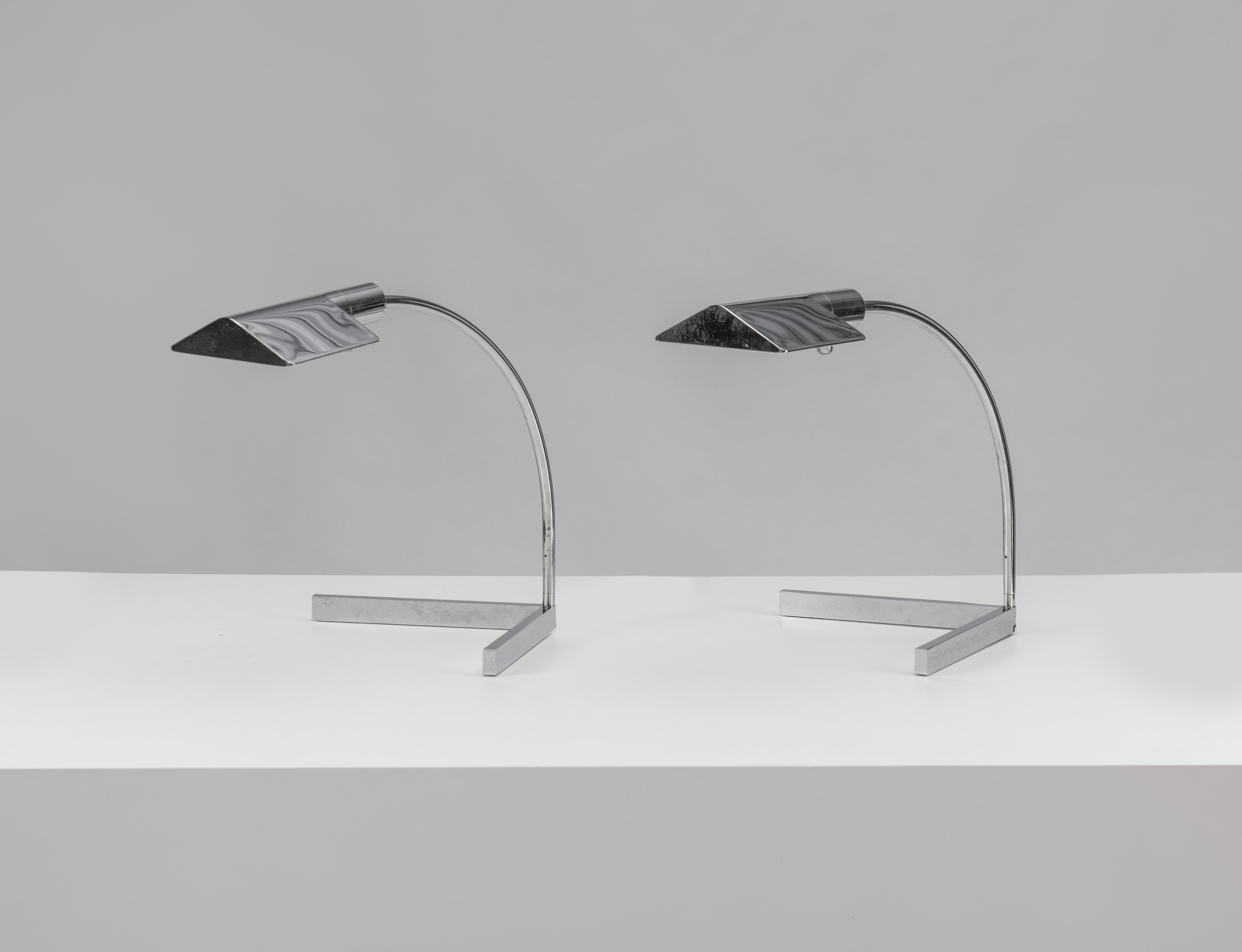 American Pair of Chrome Table Lamps by Cedric Hartman