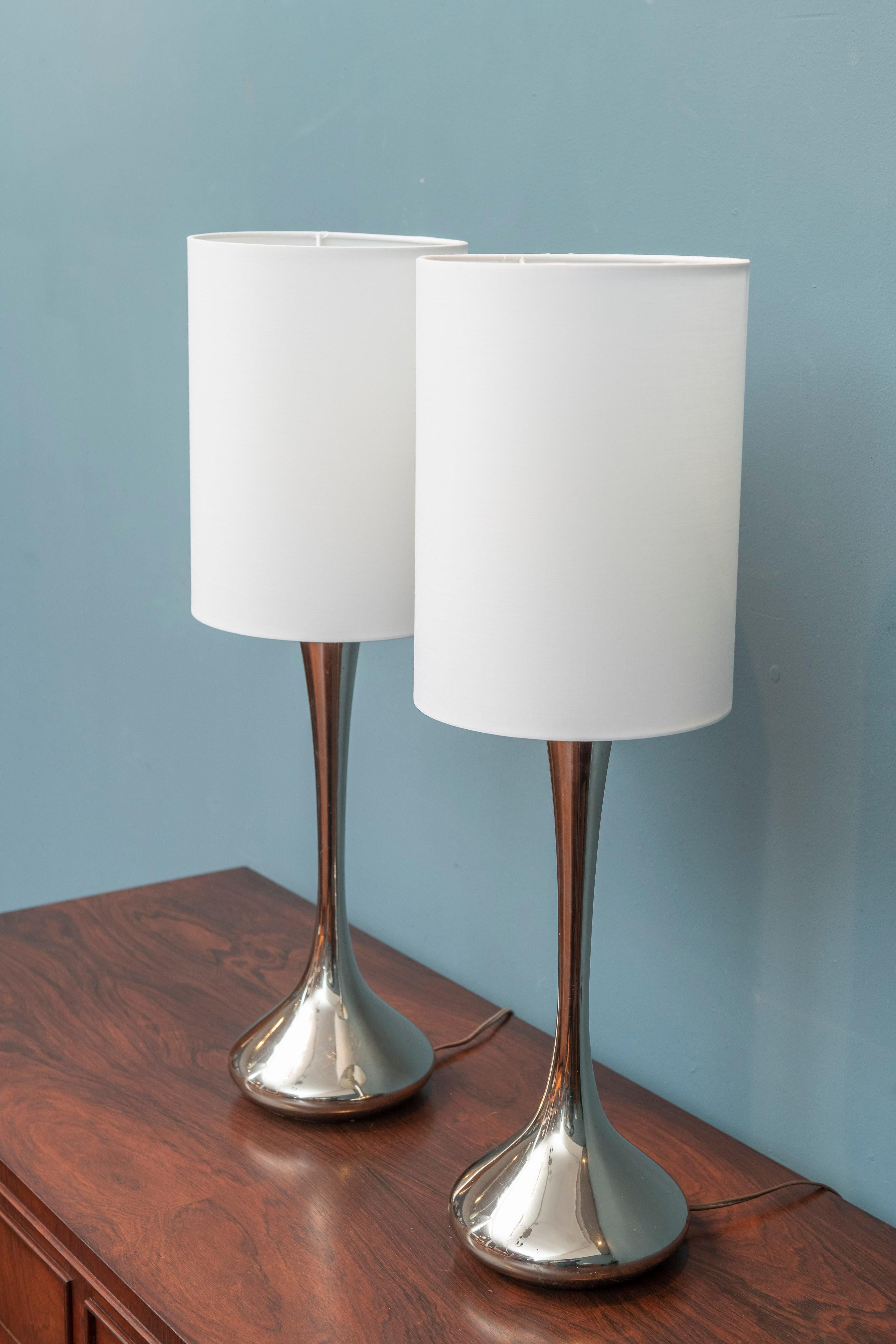 Pair of chrome table lamps by Laurel lamp company, shades not included.