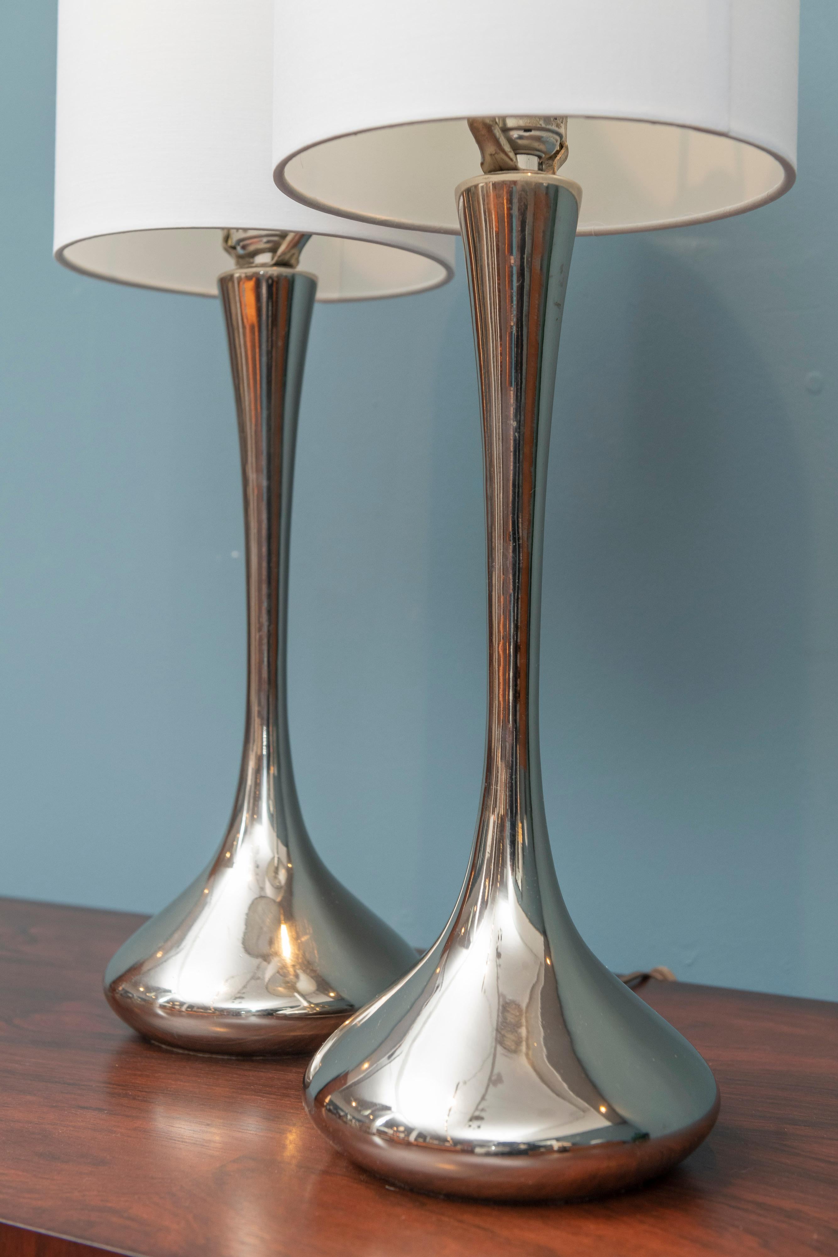 Mid-20th Century Pair of Chrome Table Lamps by Laurel