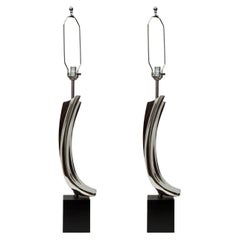 Pair of Chrome Table Lamps by Maurizio Tempestini by Laura, Black Base, No Shade