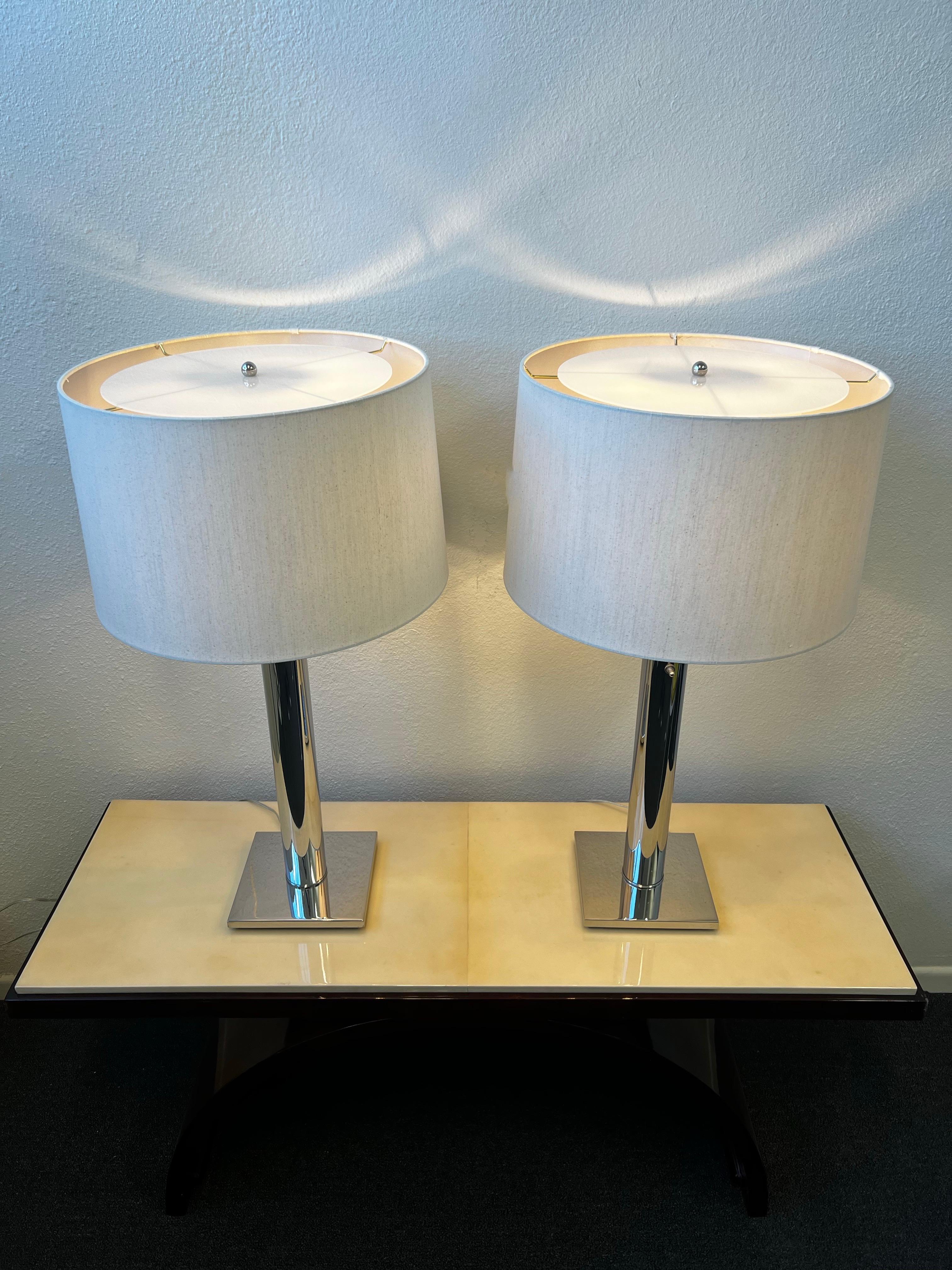 American Pair of Chrome Table Lamps by Nessen Lighting  For Sale