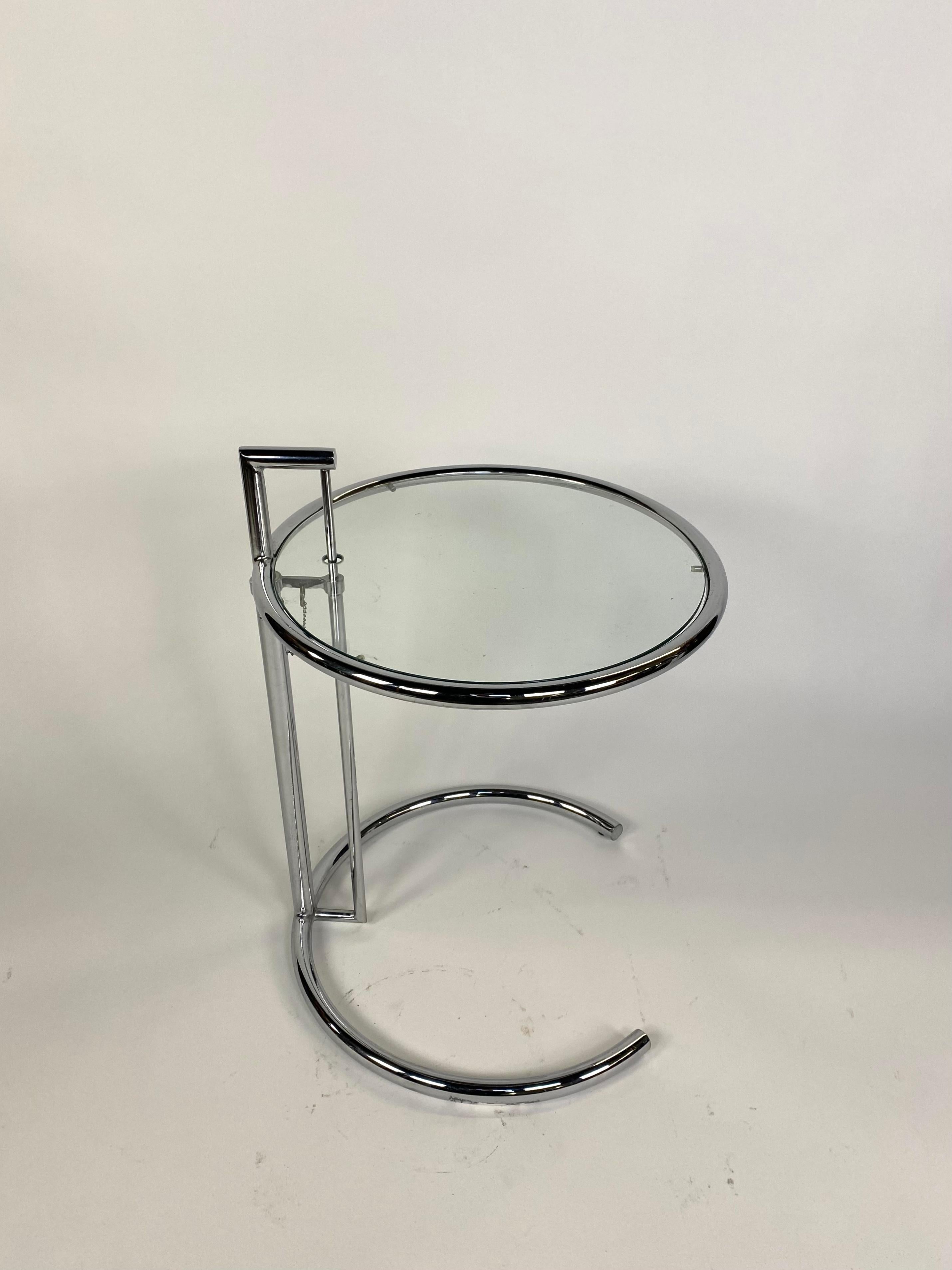 Pair of Chrome Tube Adjustable Height End Tables in the Style of Eileen Gray 2