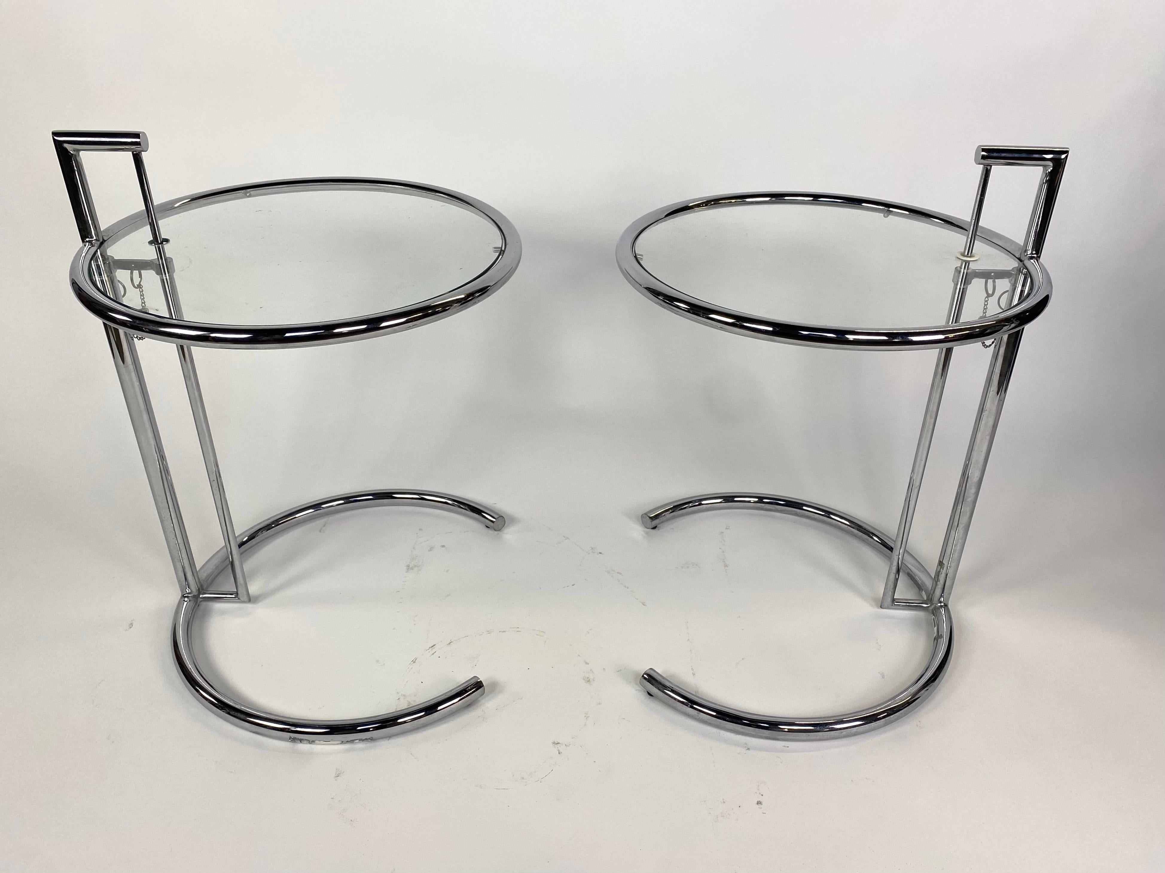Pair of Chrome Tube Adjustable Height End Tables in the Style of Eileen Gray 3