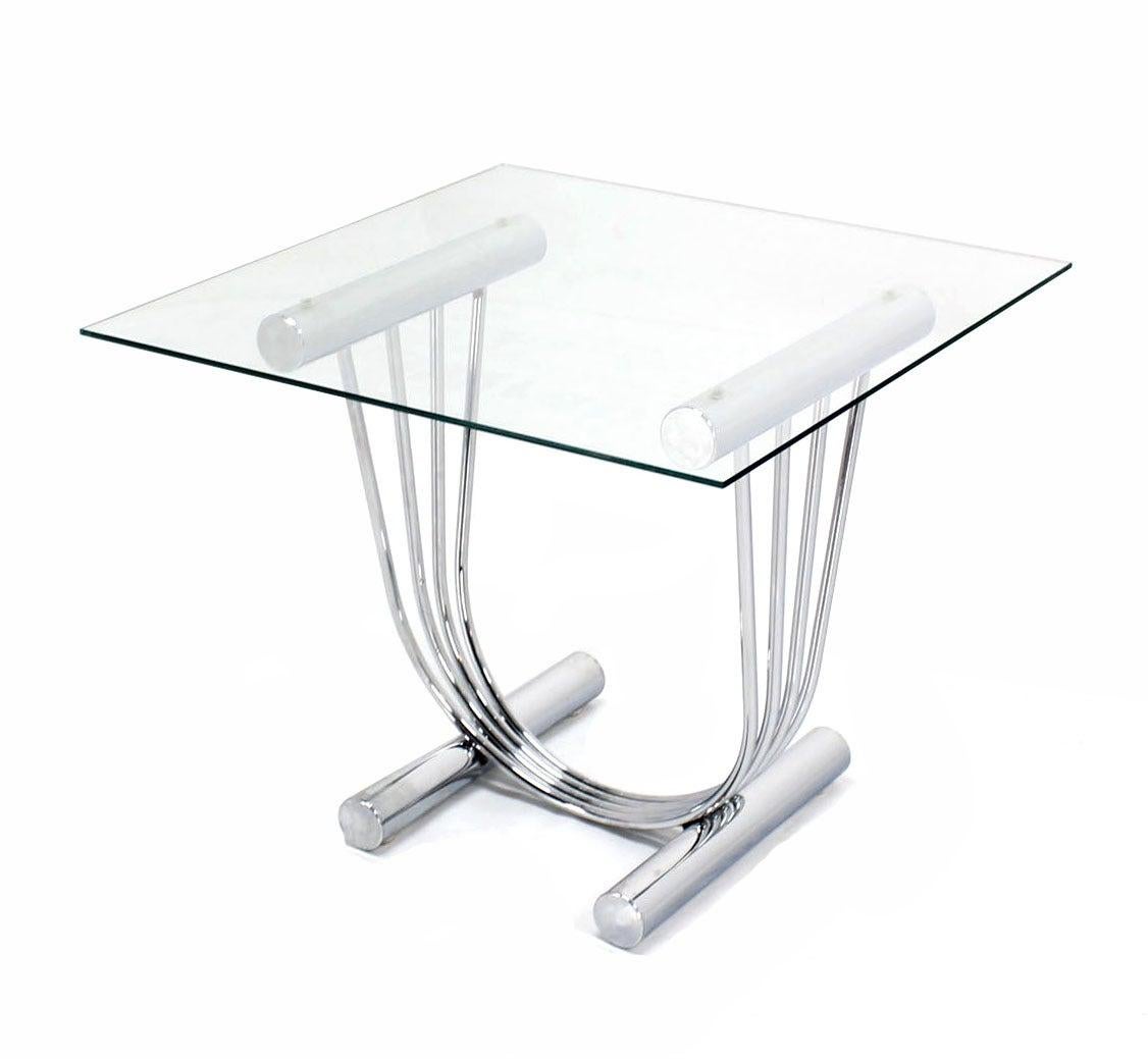 Pair of Chrome U Shape Bases Glass Square Top End Side Tables Stands MINT! For Sale 2