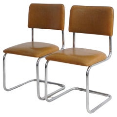 Pair of Chrome & Vinyl Cantilever Chairs, 1970s