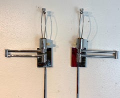 Pair of Chrome wall Mounted Swing Arm Lamps Designed by George W. Hansen
