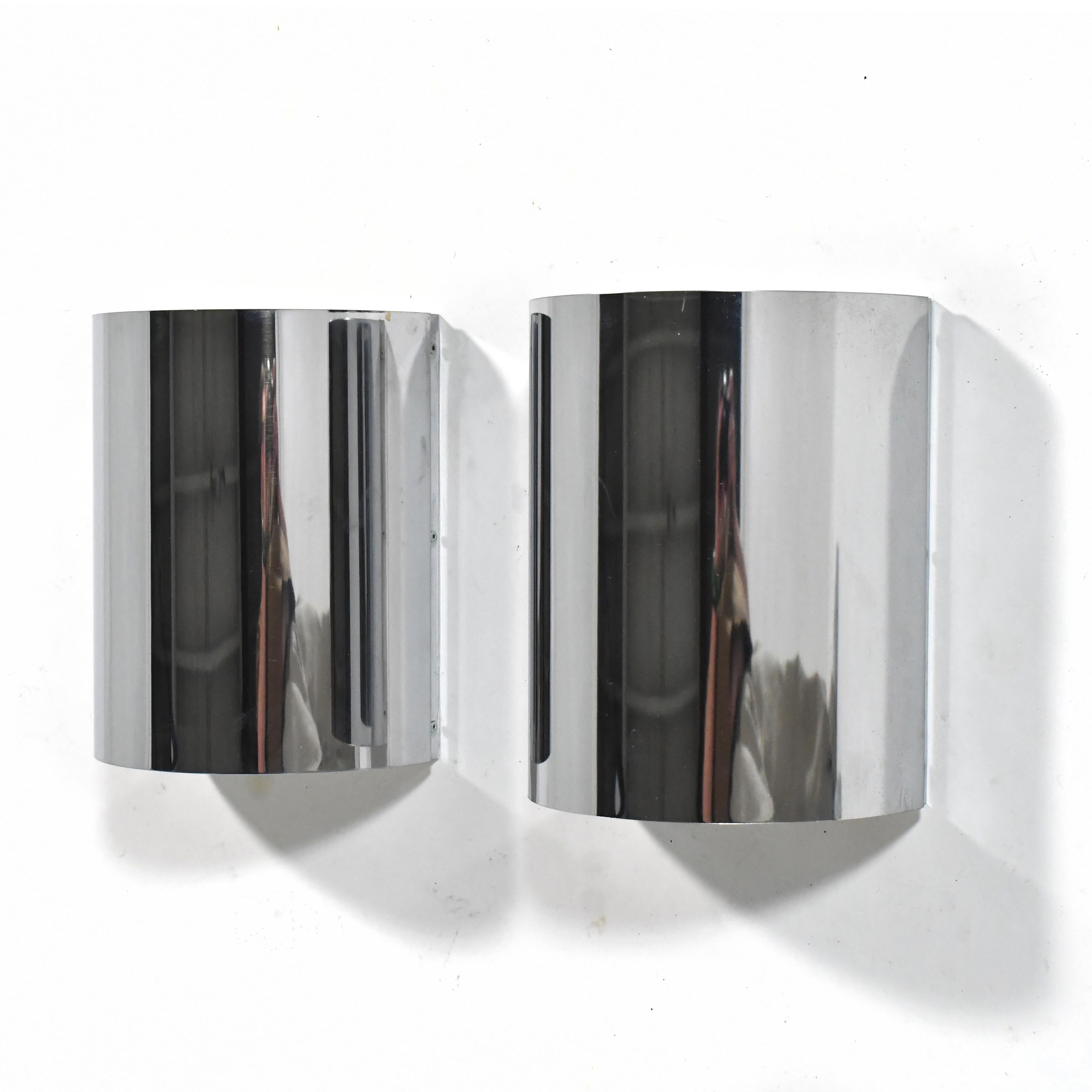 American Minimalist Pair of Chrome Wall Sconces in the Manner of Jere For Sale