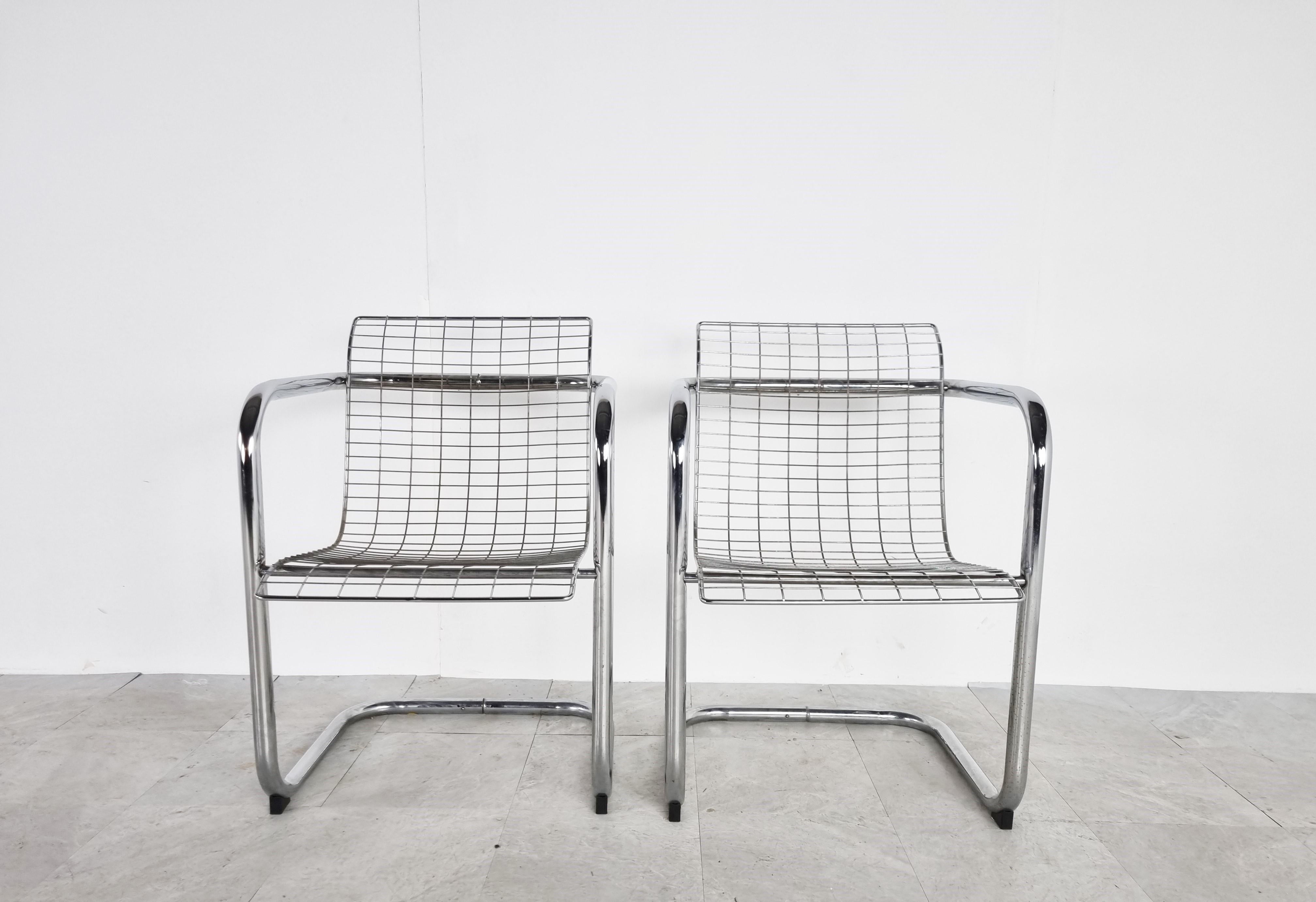 German Pair of Chrome Wire Armchair, 1980s