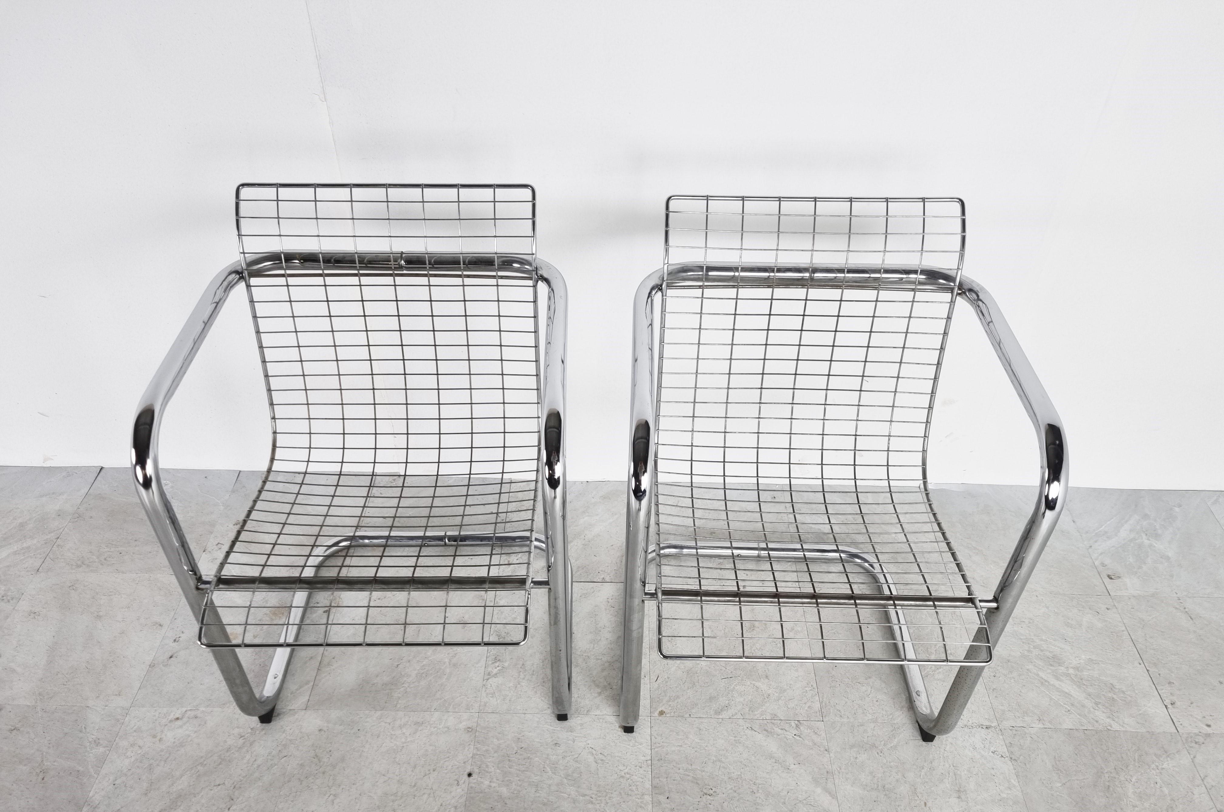 Pair of Chrome Wire Armchair, 1980s In Good Condition In HEVERLEE, BE