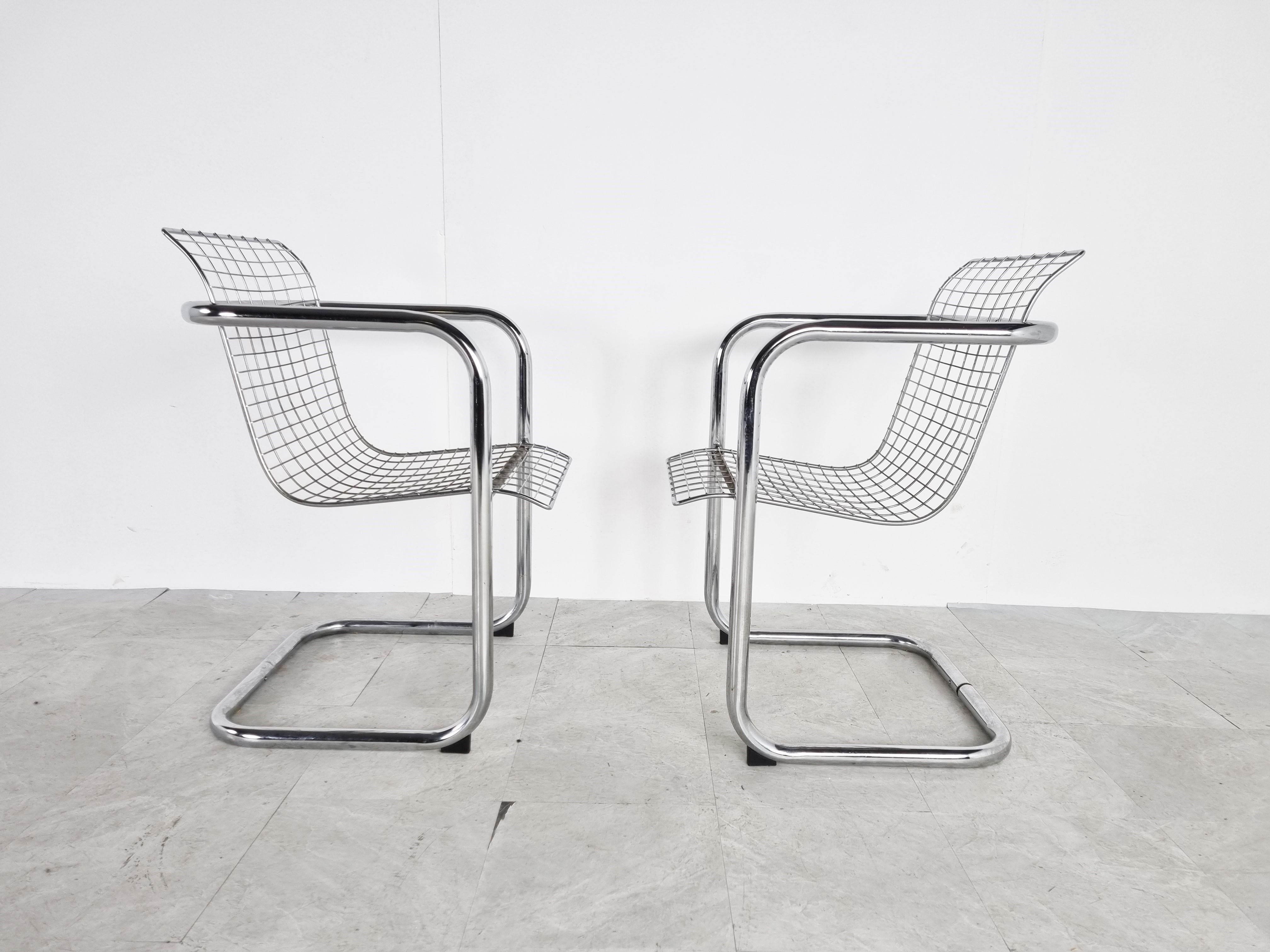 Late 20th Century Pair of Chrome Wire Armchair, 1980s