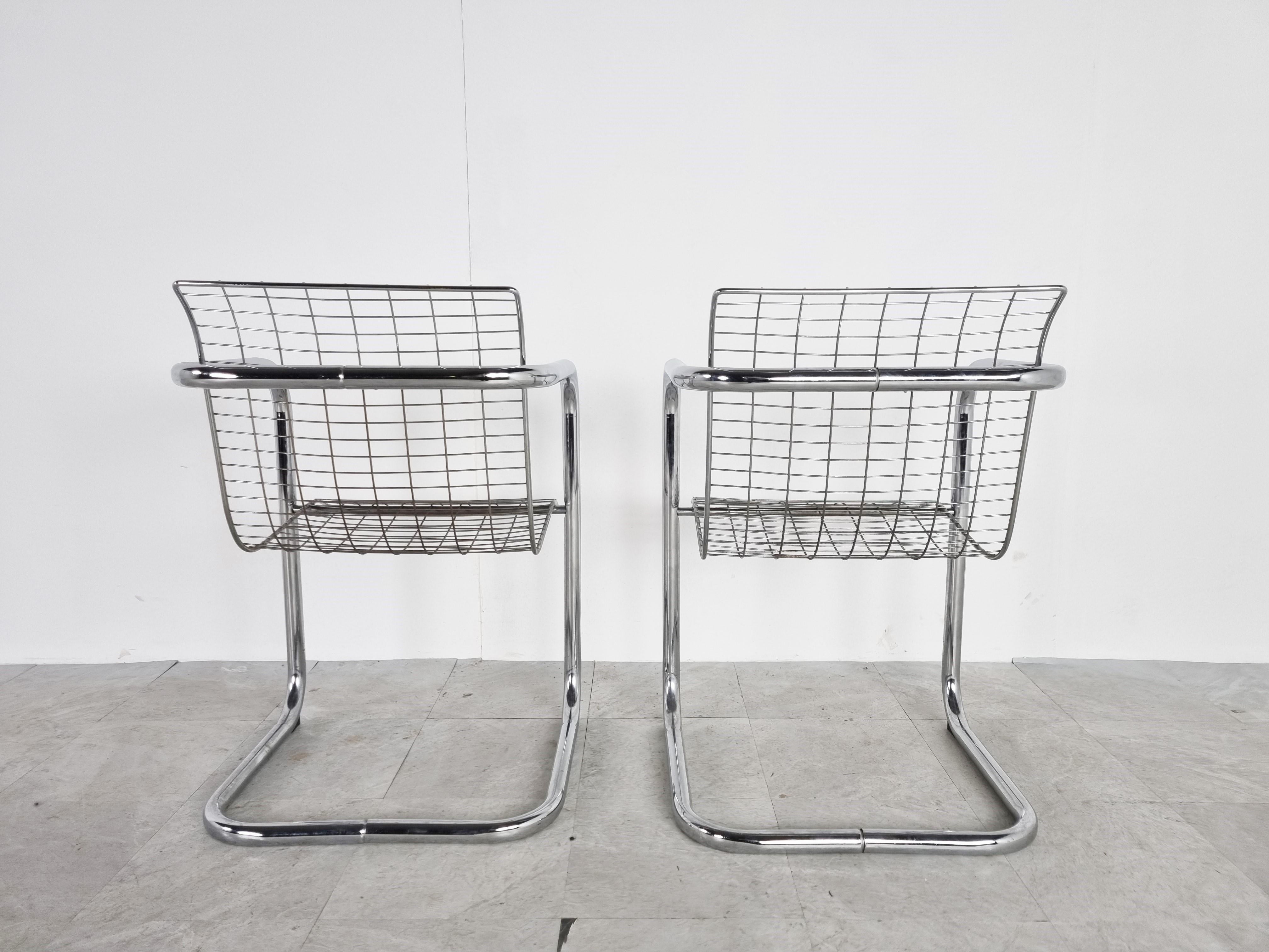 Pair of Chrome Wire Armchair, 1980s 1