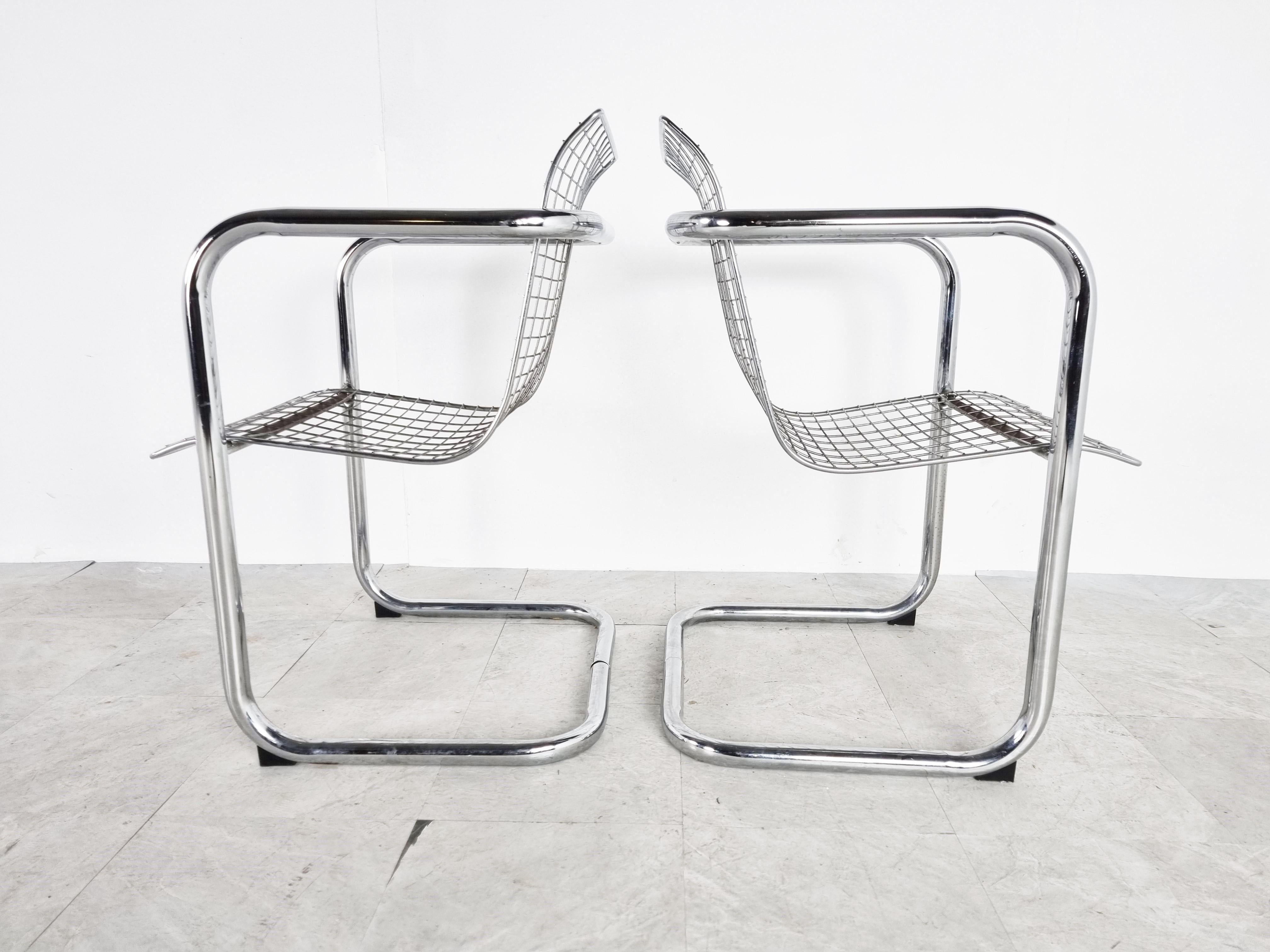 Pair of Chrome Wire Armchair, 1980s 2