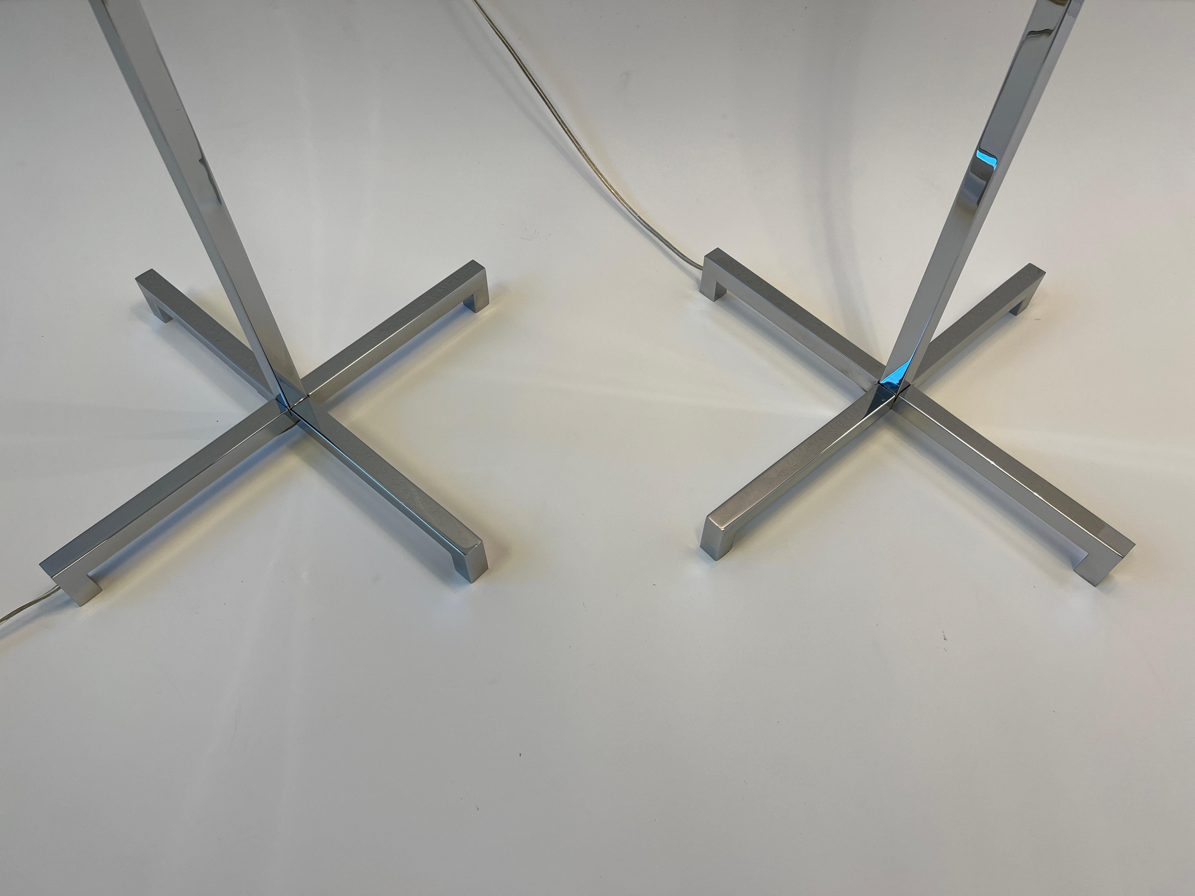 Pair of Chrome X Base Floor Lamps by Robsjohn Gibbings for Hansen Lighting  For Sale 3