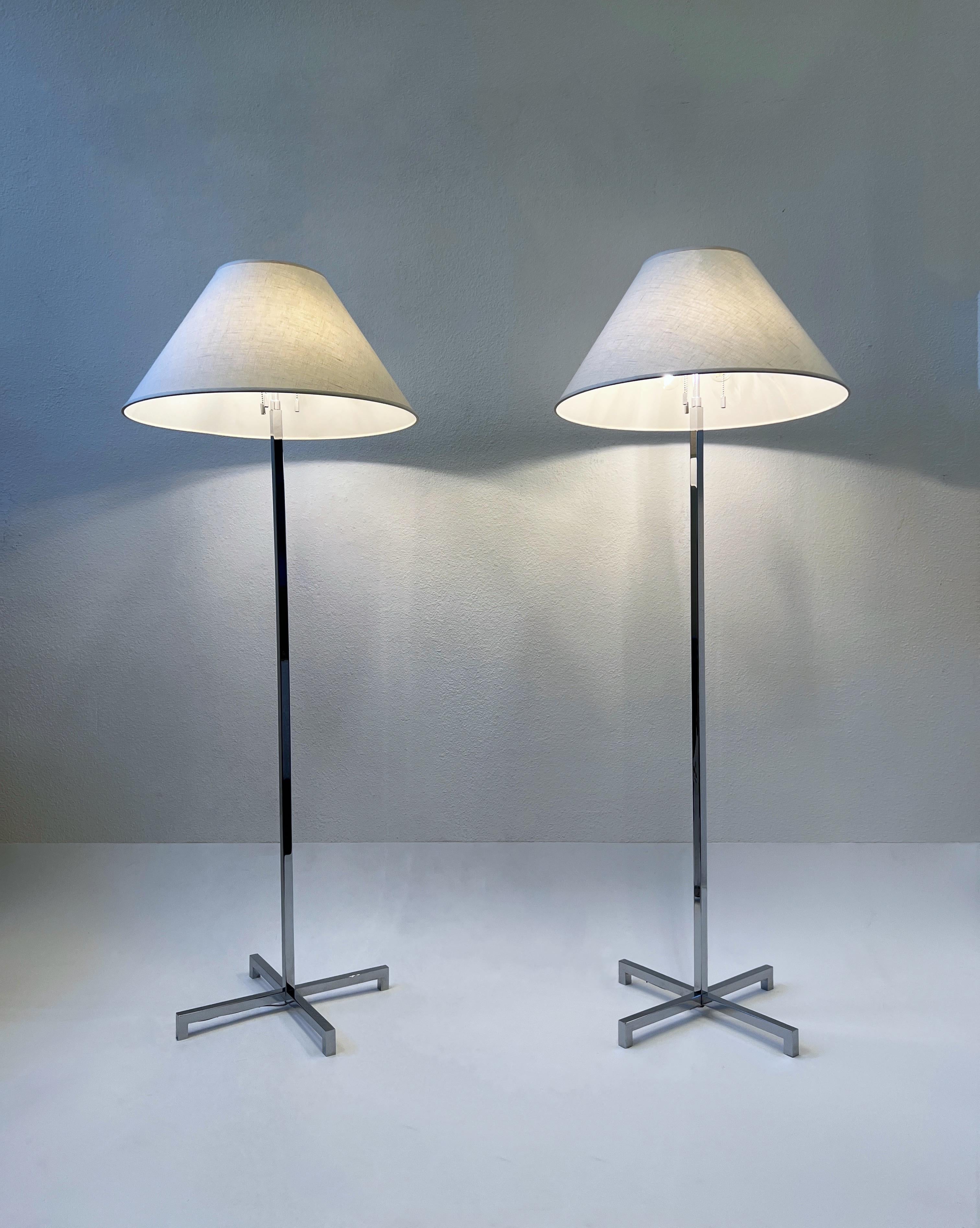 Pair of Chrome X Base Floor Lamps by Robsjohn Gibbings for Hansen Lighting  For Sale 5