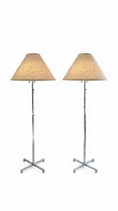 Pair of Chrome X Base Floor Lamps by Robsjohn Gibbings for Hansen Lighting