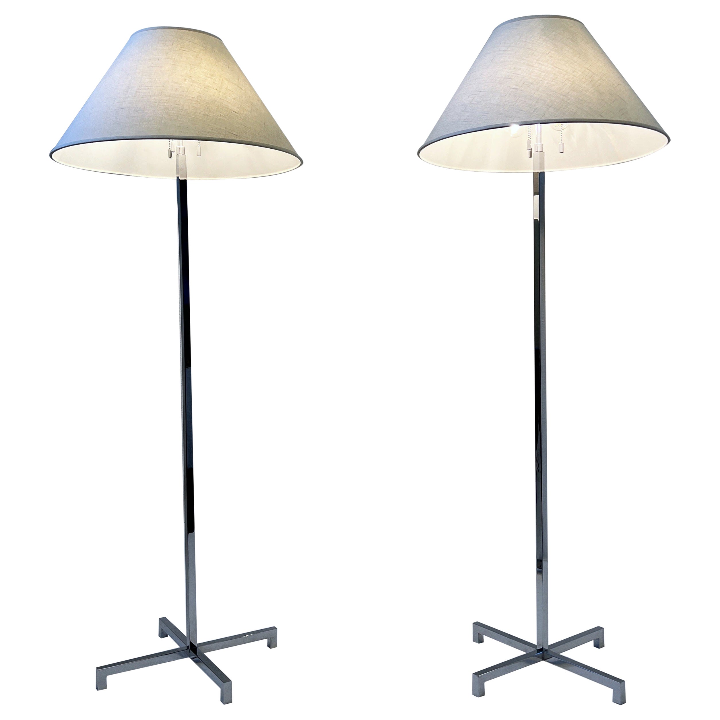 Pair of Chrome X Base Floor Lamps by Robsjohn Gibbings for Hansen Lighting
