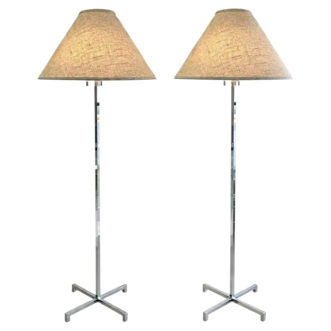 Pair of Chrome X Base Floor Lamps by Robsjohn Gibbings for Hansen Lighting