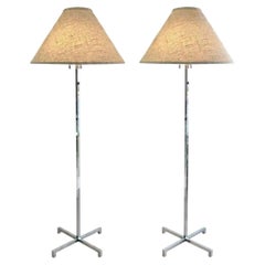 Pair of Chrome X Base Floor Lamps by Robsjohn Gibbings for Hansen Lighting