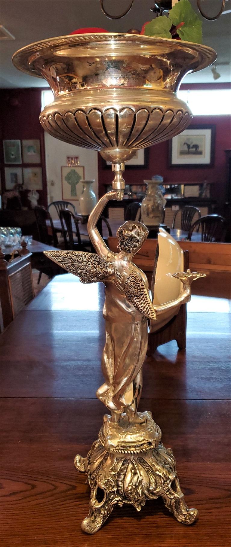 Classical Greek Pair of Chromed Angel Centerpieces