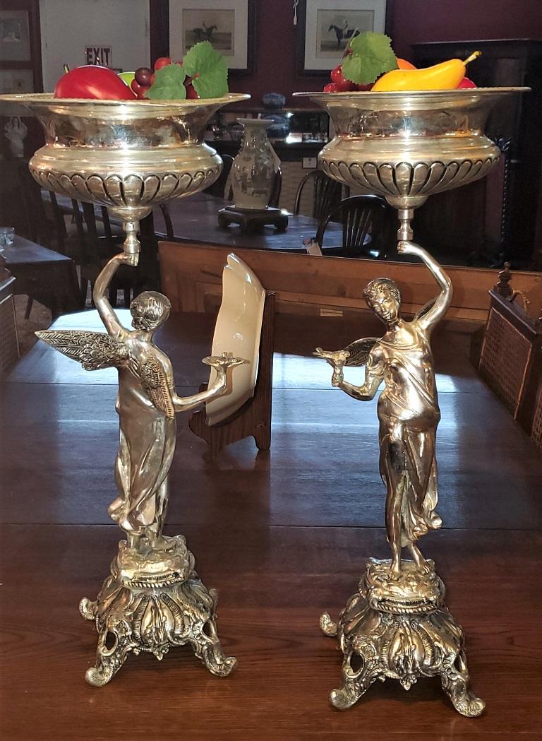 English Pair of Chromed Angel Centerpieces