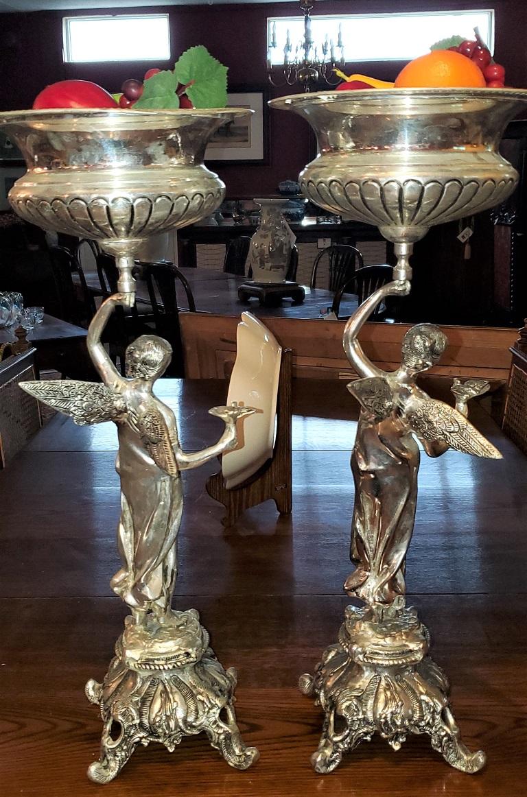 Metal Pair of Chromed Angel Centerpieces