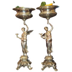 Pair of Chromed Angel Centerpieces