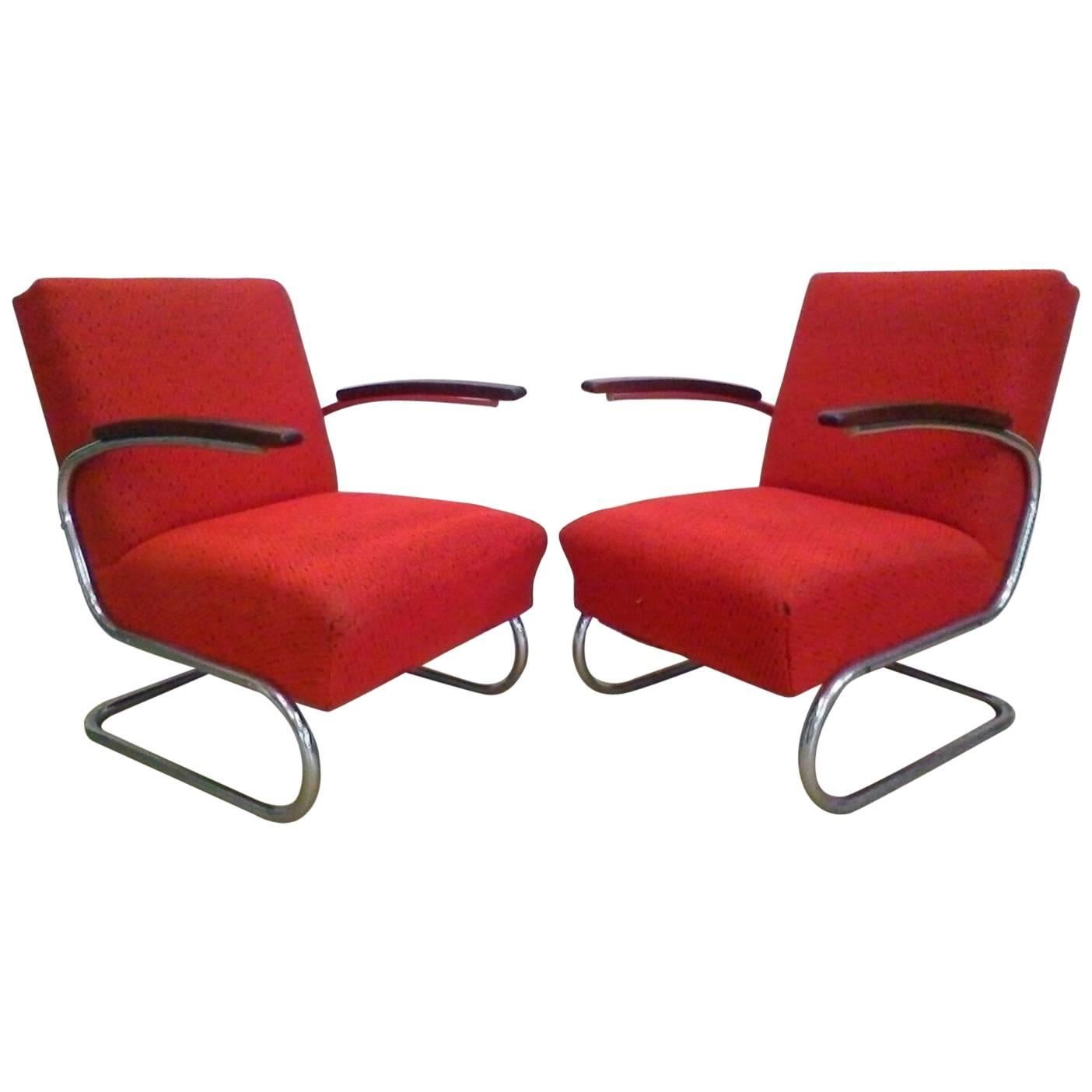 Pair of Chromed Armchair Bauhaus, Műcke & Meider, 1930s