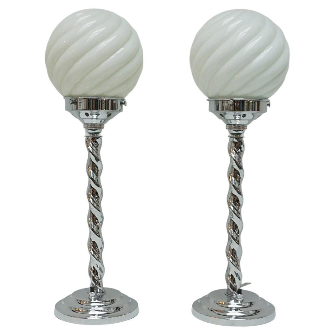 Pair of Chromed Art Deco Style Table Lamps For Sale