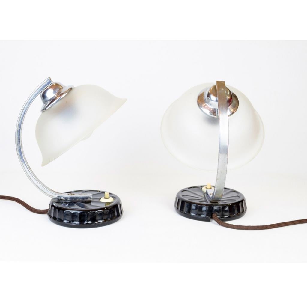 German Pair of Chromed Bedside Lamps, Art Deco, circa 1920 For Sale