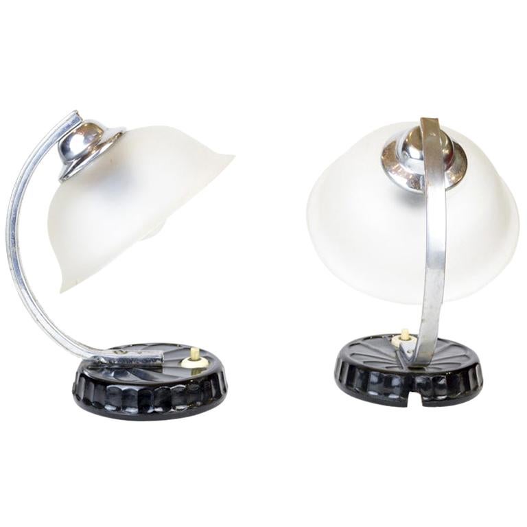 Pair of Chromed Bedside Lamps, Art Deco, circa 1920 For Sale