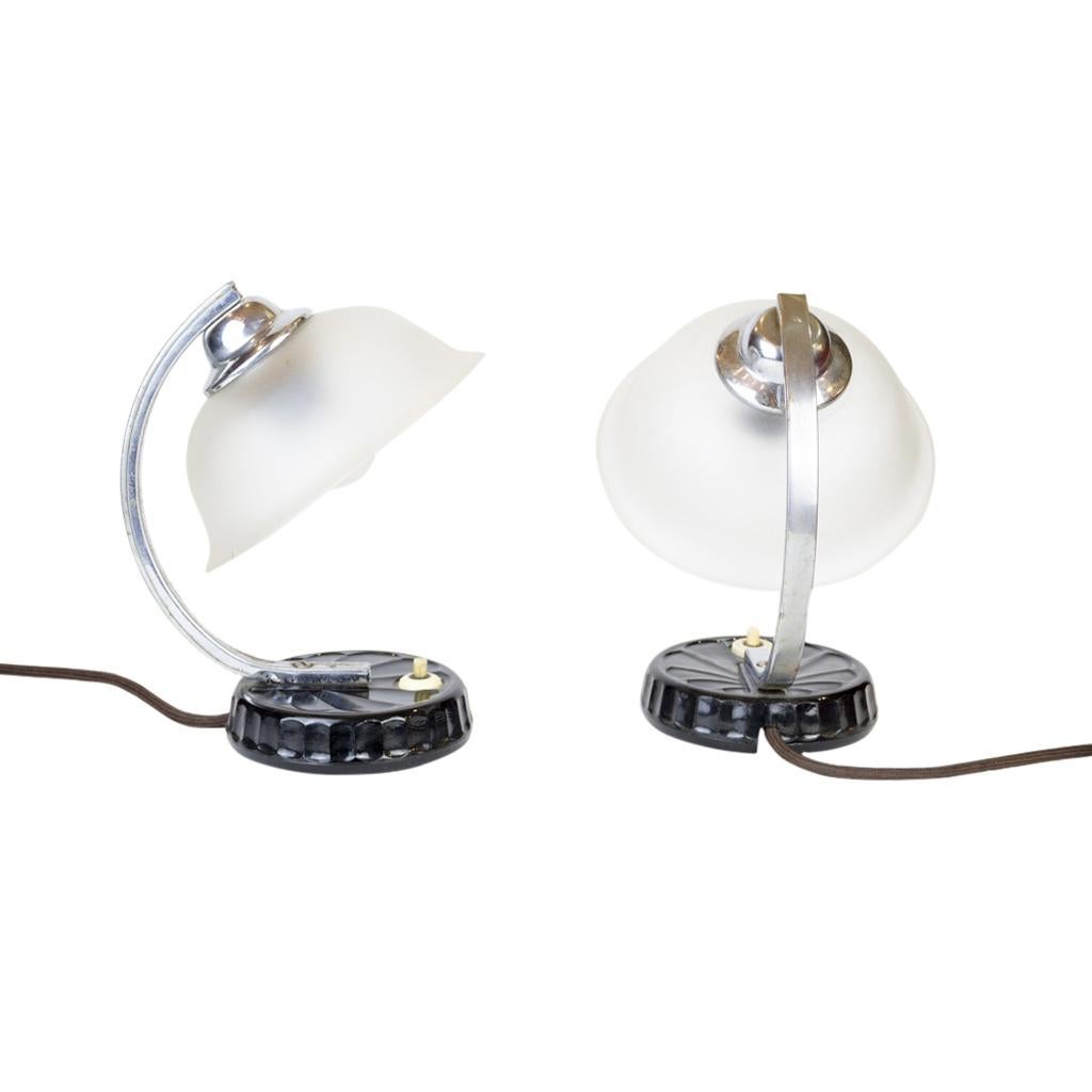 Pair of Chromed Bedside Lamps, Art Deco, circa 1920 For Sale