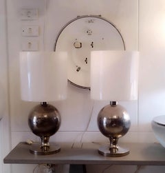 Coppia di lampade da tavolo in ottone cromato, Italia anni '70