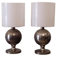 Pair of Chromed Brass Table Lamps, Italy 1970s