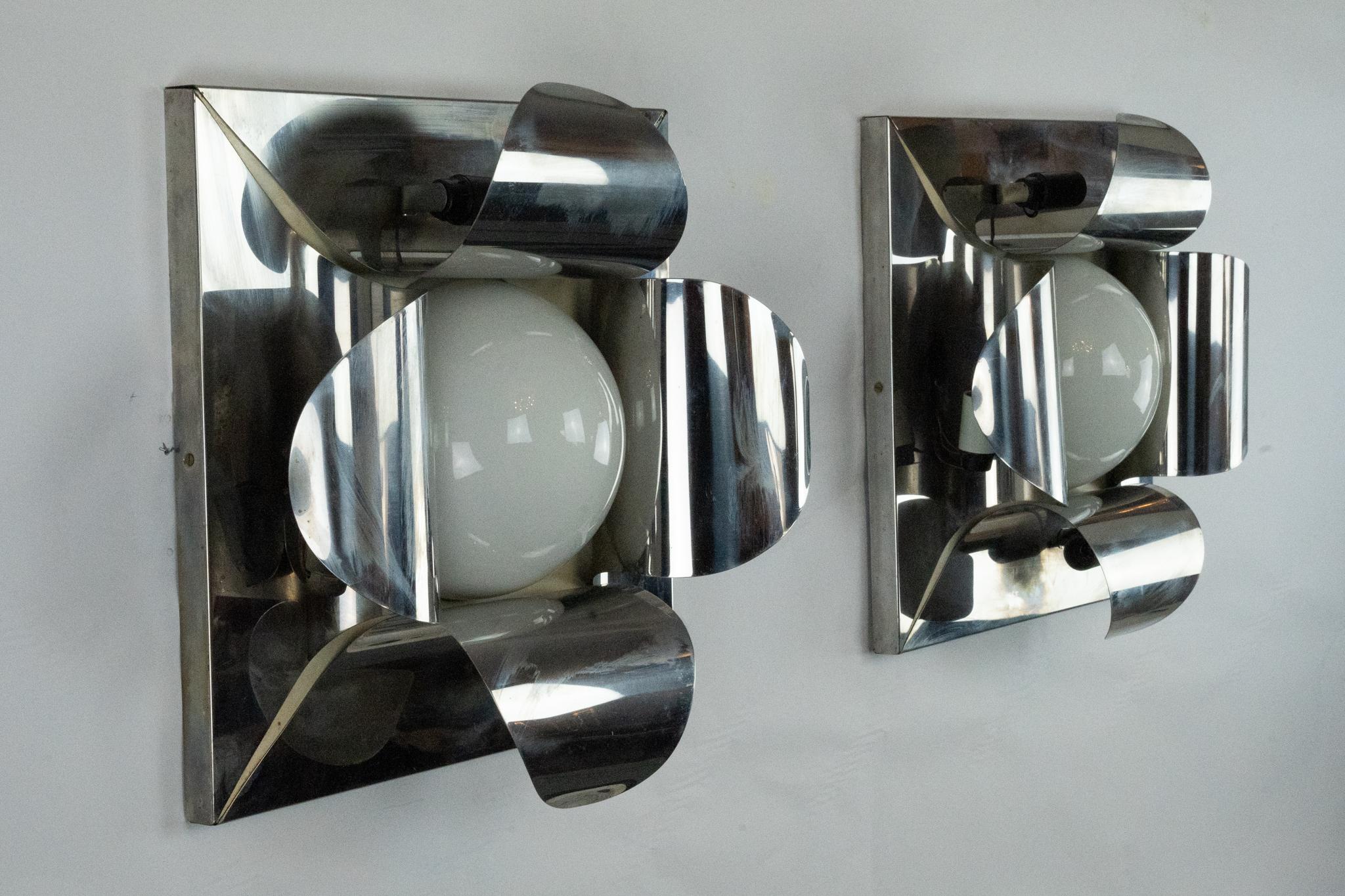 20ième siècle Paire de plafonniers ou d'appliques chromés de Goffredo Reggiani. Italie 1970 en vente