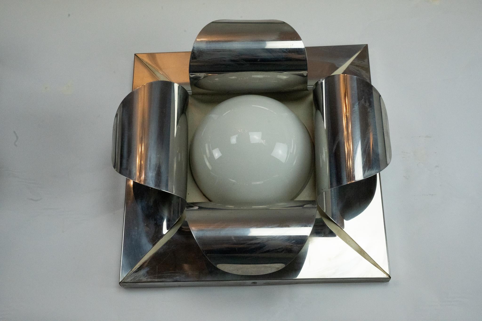 Verre Paire de plafonniers ou d'appliques chromés de Goffredo Reggiani. Italie 1970 en vente