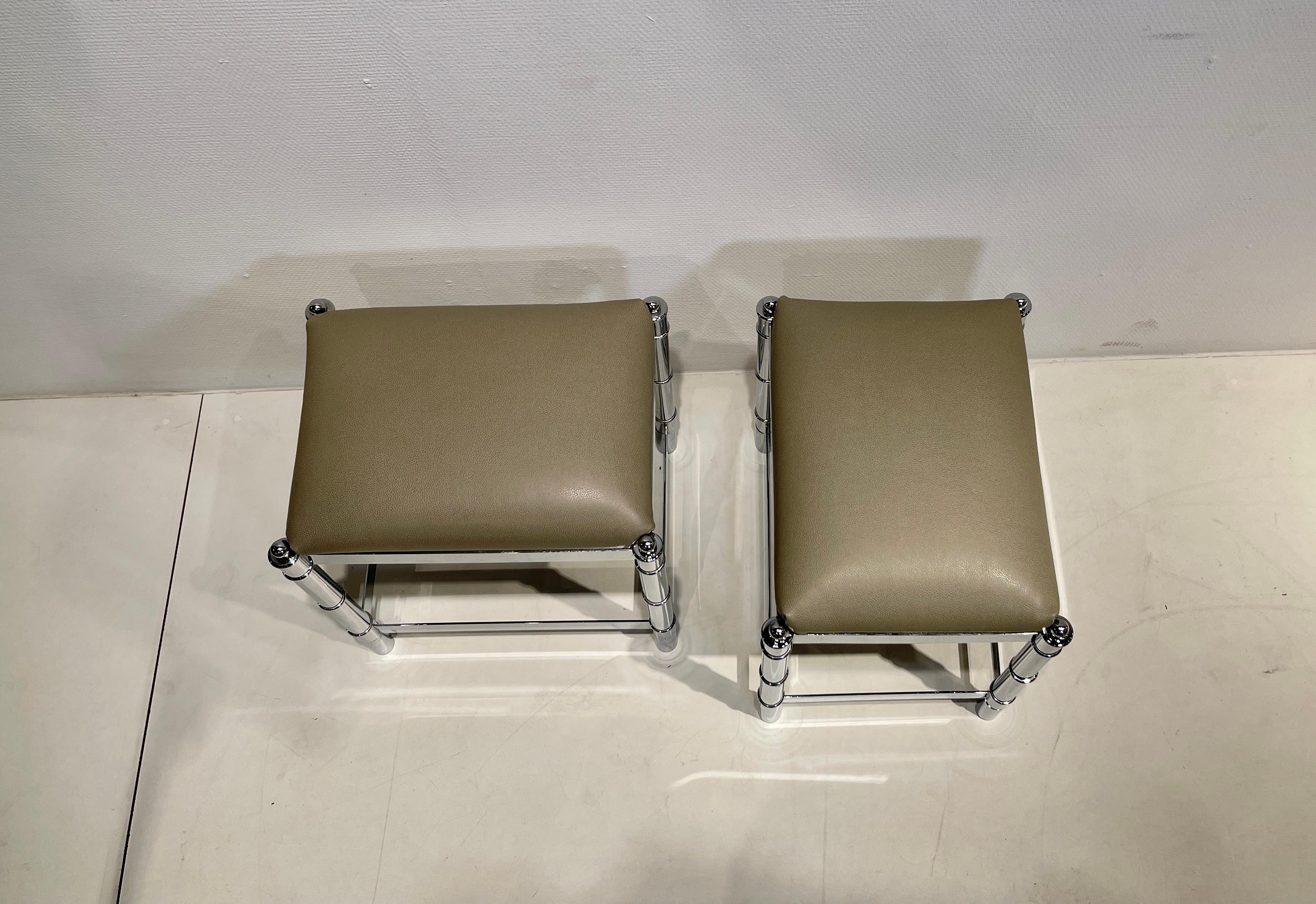 Pair of Chromed 'faux bamboo' Stool circa 1960 In Excellent Condition In Brussels, BE