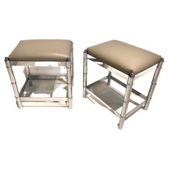 Vintage Pair of Chromed 'faux bamboo' Stool circa 1960