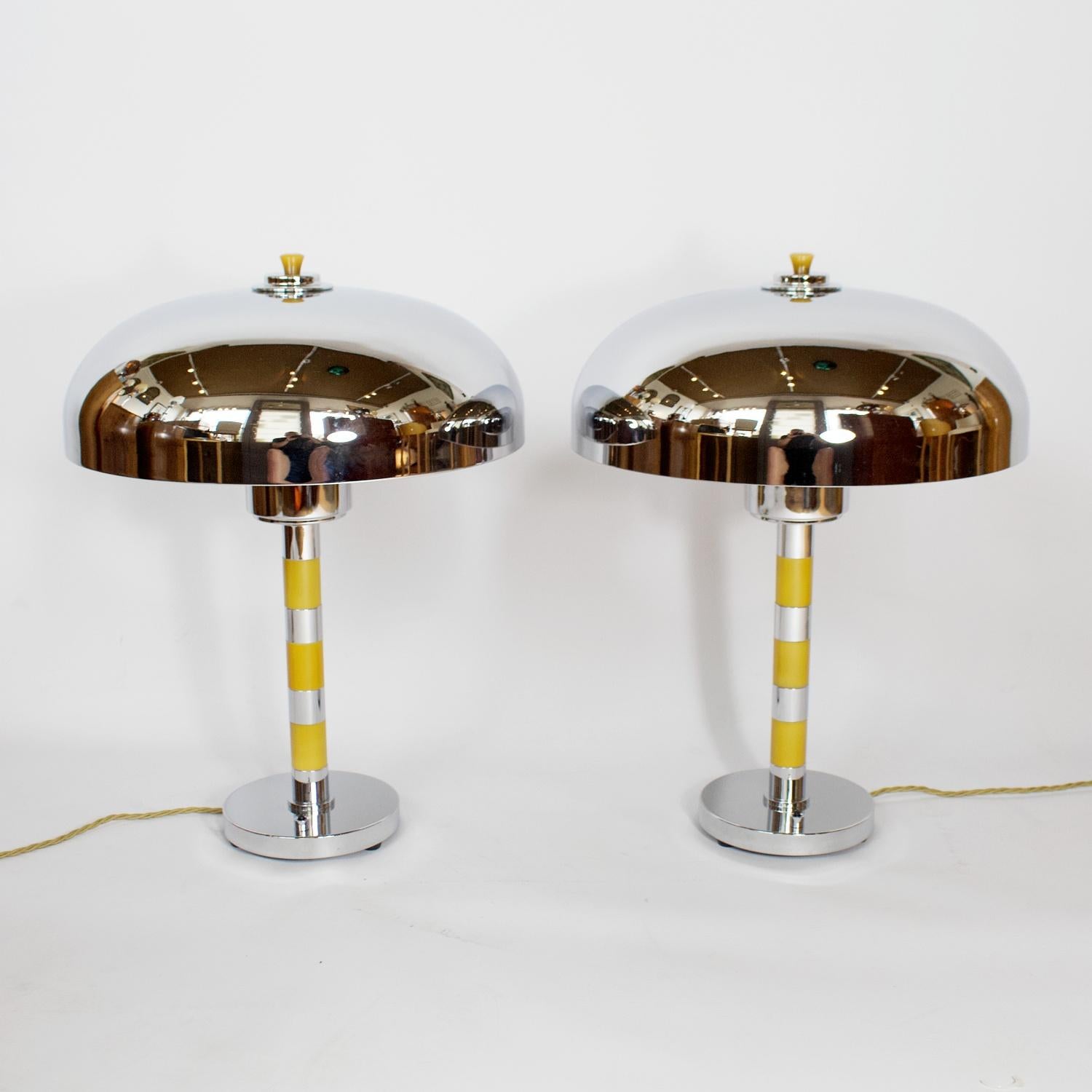 Pair of Chromed Metal and Bakelite Art Deco Table Lamps 2