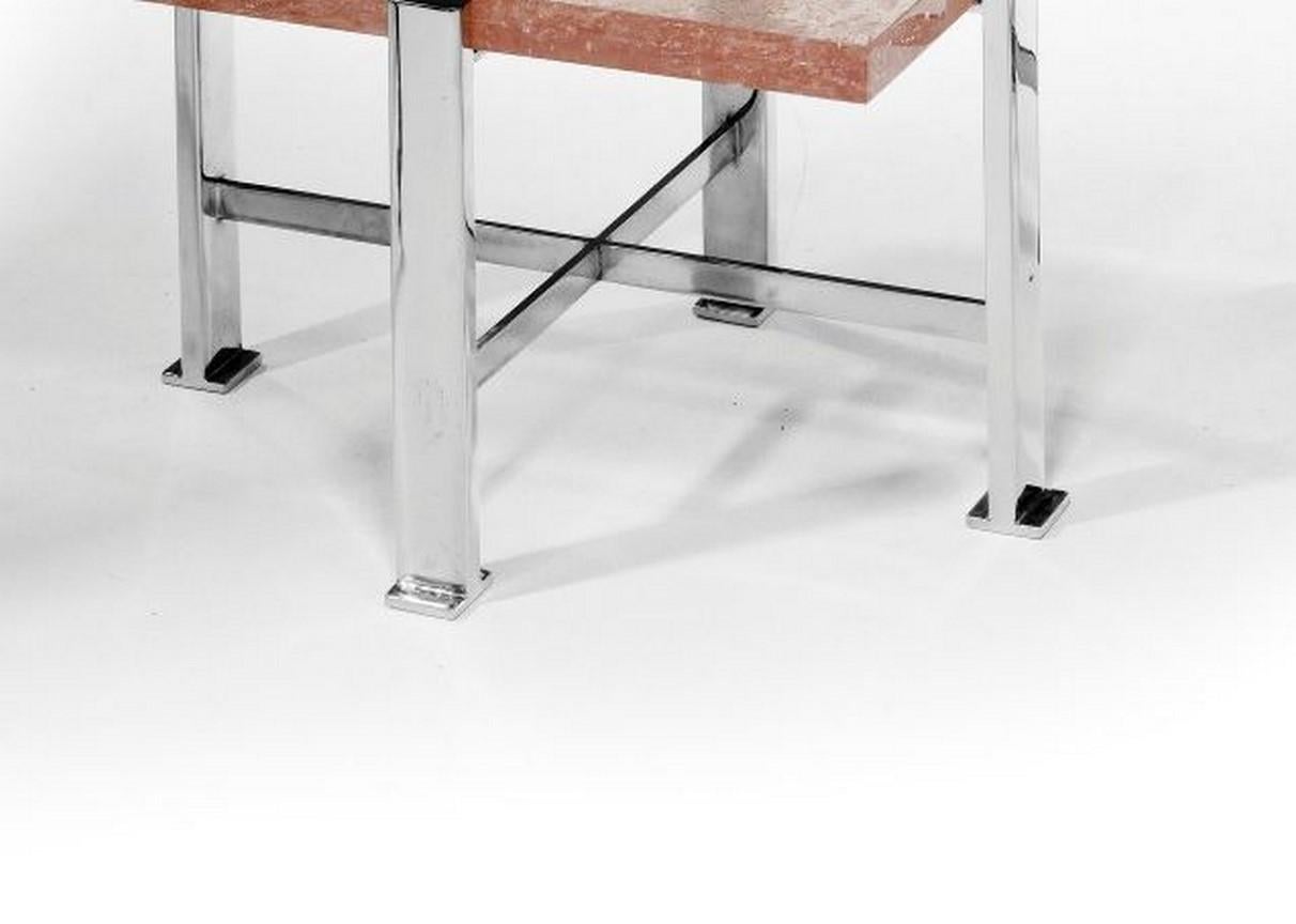 Mid-Century Modern Pair of Chromed Metal and Resin Side Tables attributed to Pierre Giraudon. For Sale