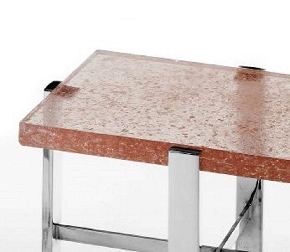 Mid-Century Modern Pair of Chromed Metal and Resin Side Tables attributed to Pierre Giraudon. For Sale