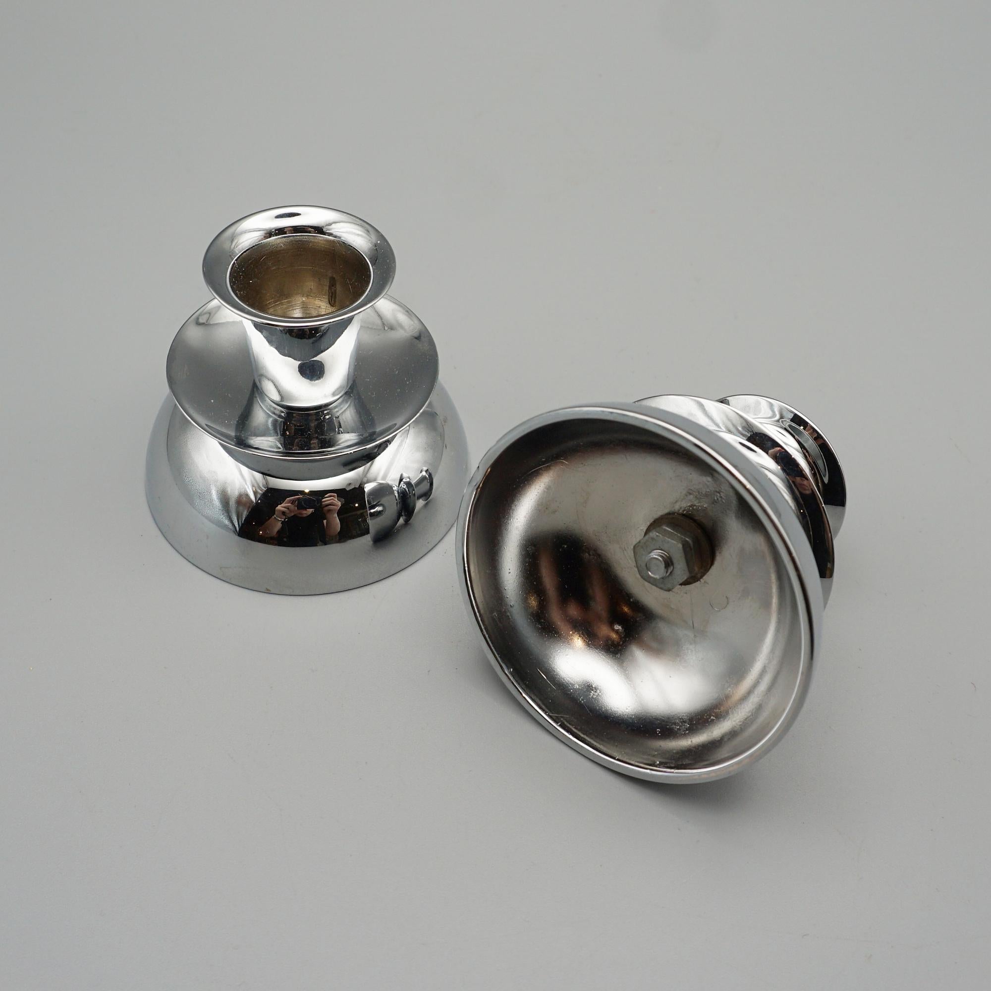 Pair of Chromed Metal Candlesticks In Good Condition For Sale In Forest Row, East Sussex